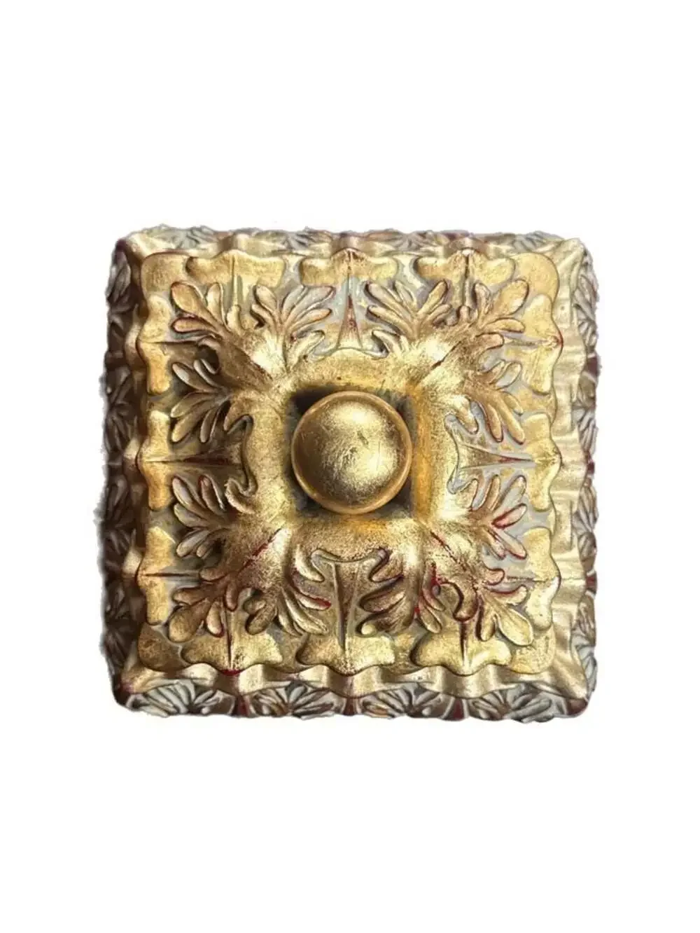 Vintage World Bazaars Golden Acanthus Leaf Scroll Plaster Trinket Box